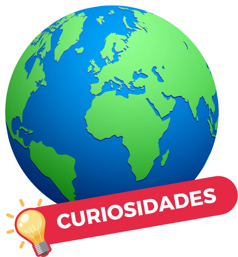 Planeta terra e uma etiqueta escrito Curiosidades. Desenho.